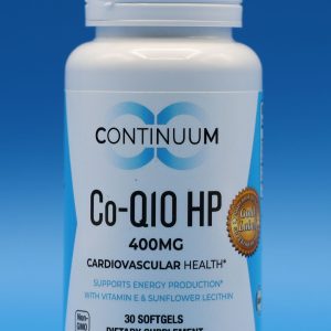 coq10-front view of white bottle with label from Continuum Products